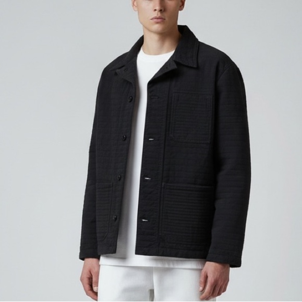 The Kooples Men's Black Cotton Jacket Quilted Pattern Designer Shacket size XL‎